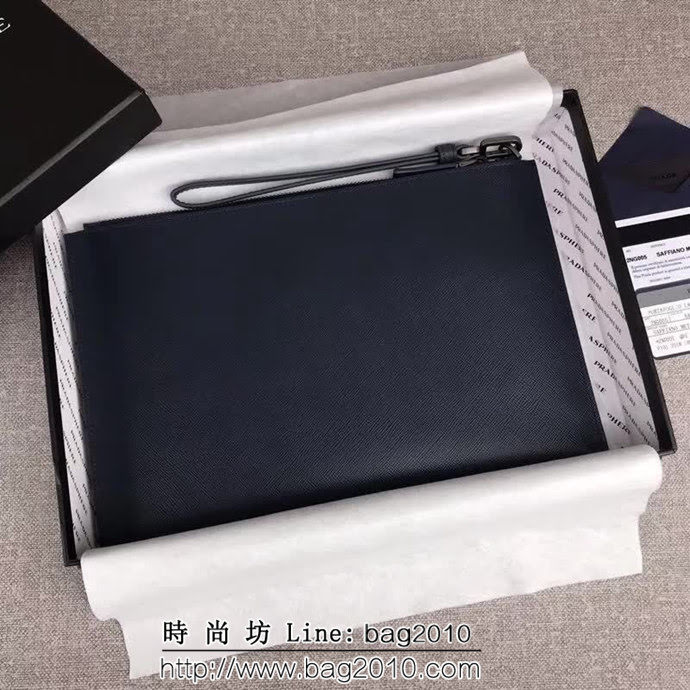 PRADA普拉達 專櫃最新同色標誌 頂級原單十字紋牛皮 男士手包 2NG005 DD1723